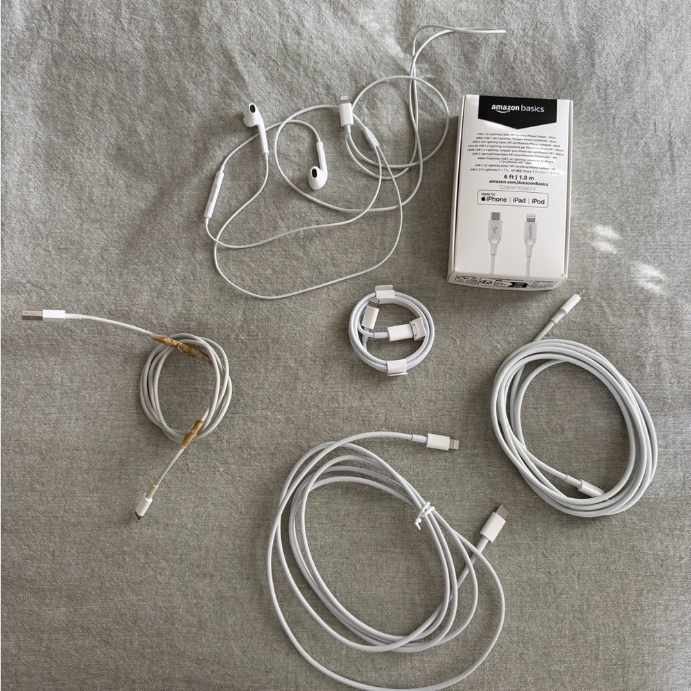 Assorted Lightening Charging Cables and Earbuds Set